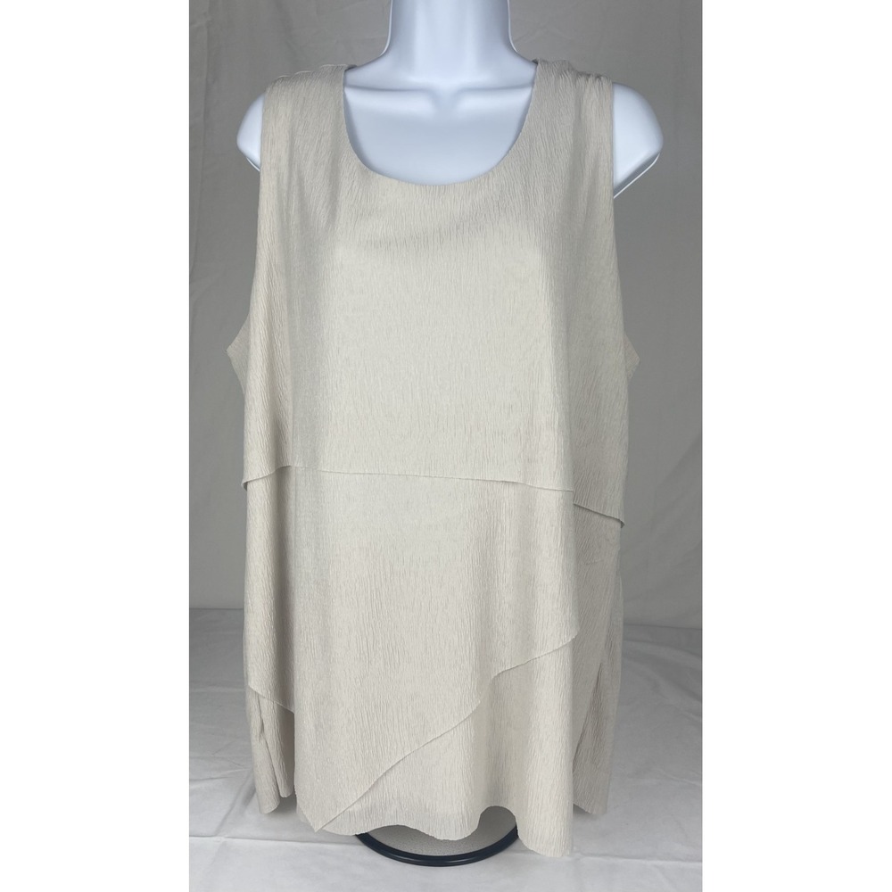 CHICOS‎ SIZE 3 CREAM SLEEVELESS LAYERING SHELL TEXTURED LINED BLOUSE CLASSIC